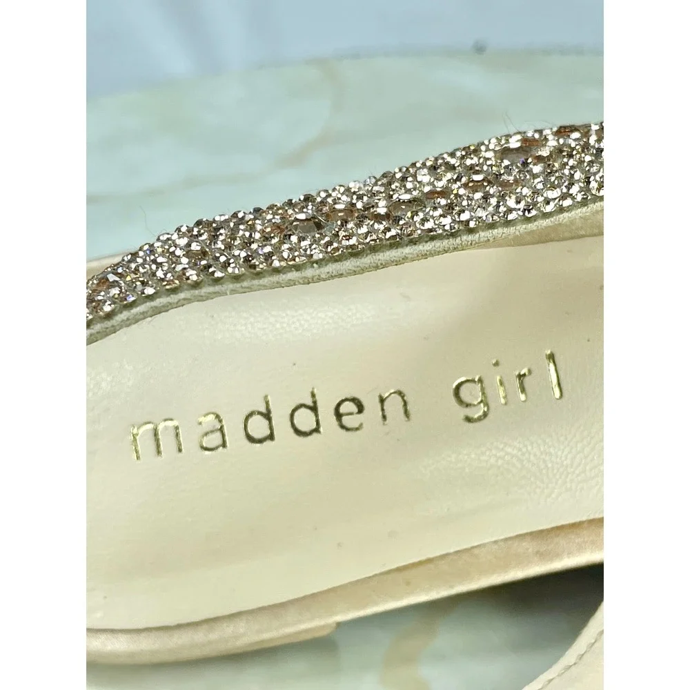 Madden Girl Devin-R Rhinestone Slingback Flats Womens 6.5 Gold Pointed Evening